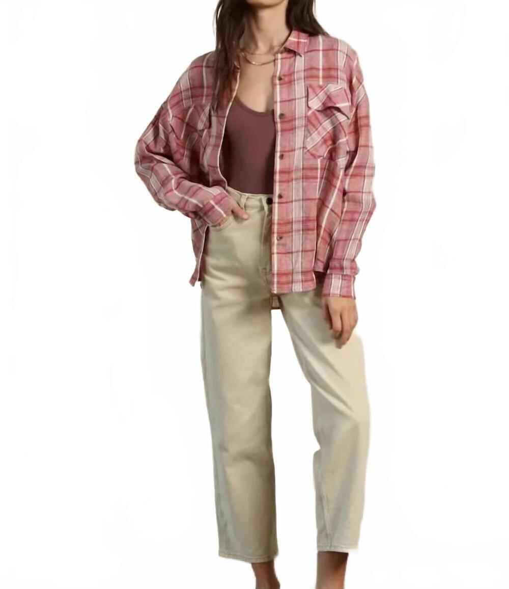 NEW BY TOGETHER oversized plaid shirt in pink